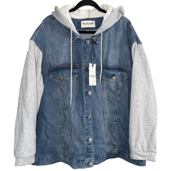 WallFlower Women's Plus Size Denim & Terry Trucker Jacket Size 3X New - Picture 1 of 9